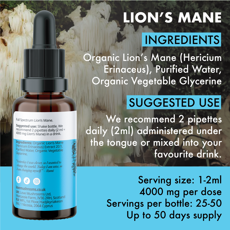 Lion’s Mane Liquid Drops (50ml) – 4000mg per Dose