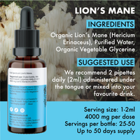 Lion’s Mane Liquid Drops (30ml) – 4000mg per Dose