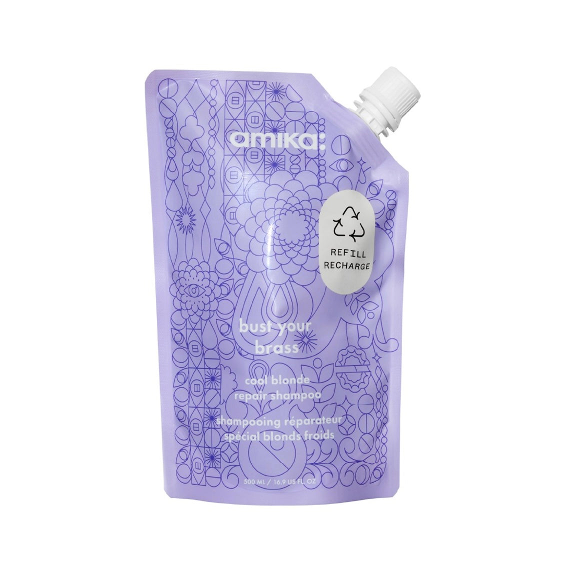 Amika Bust Your Brass Shampoo 500ml Pouch