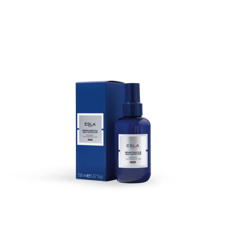 Blue bottle and packaging of ESLA product on a white background