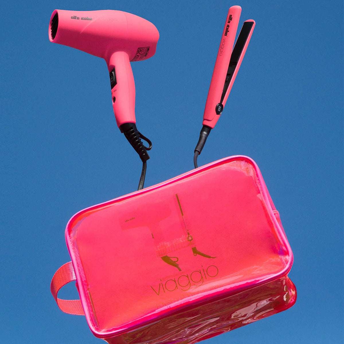 Alfa Italia Viaggio Travel Hair Dryer & Straightener Set - Neon Pink